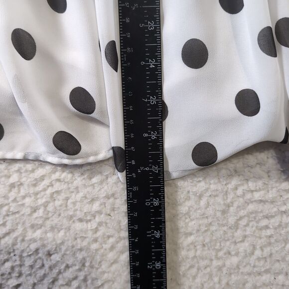 Torrid Size 00 Chiffon Babydoll Smocked Blouse White Black Polka Dot - Picture 7 of 8